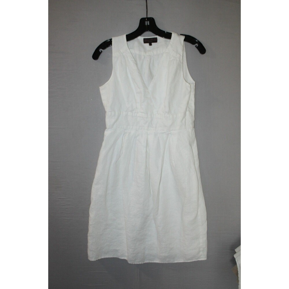 Great Plains London White Linen Dress Size Small Acetate Lining Ruffle